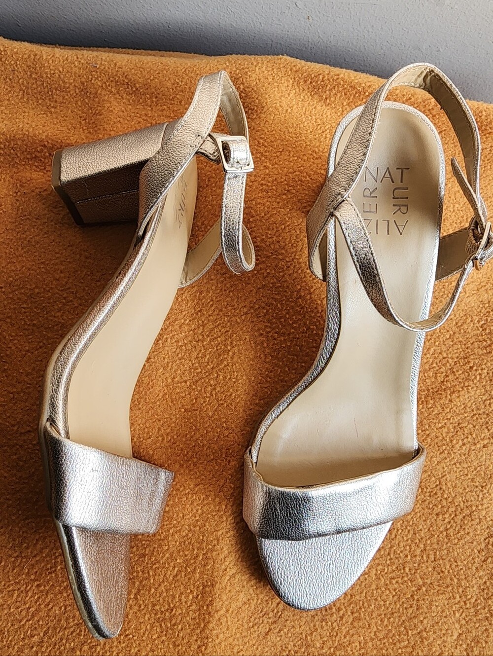 Naturalizer Gold Metallic Block Heel Sandals